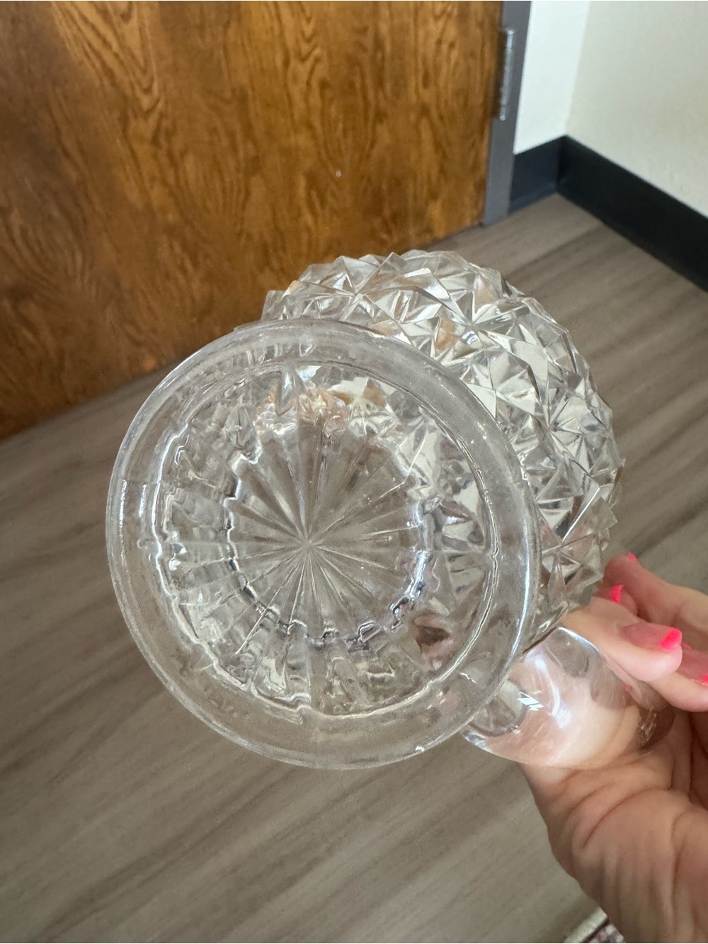 Vintage Clear Cut Glass Pitcher Diamond Starburst Pattern Small Small Pitcher - Picture 3 of 4